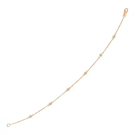 14k Rose Gold 7 inch Bracelet with Diamond Stations