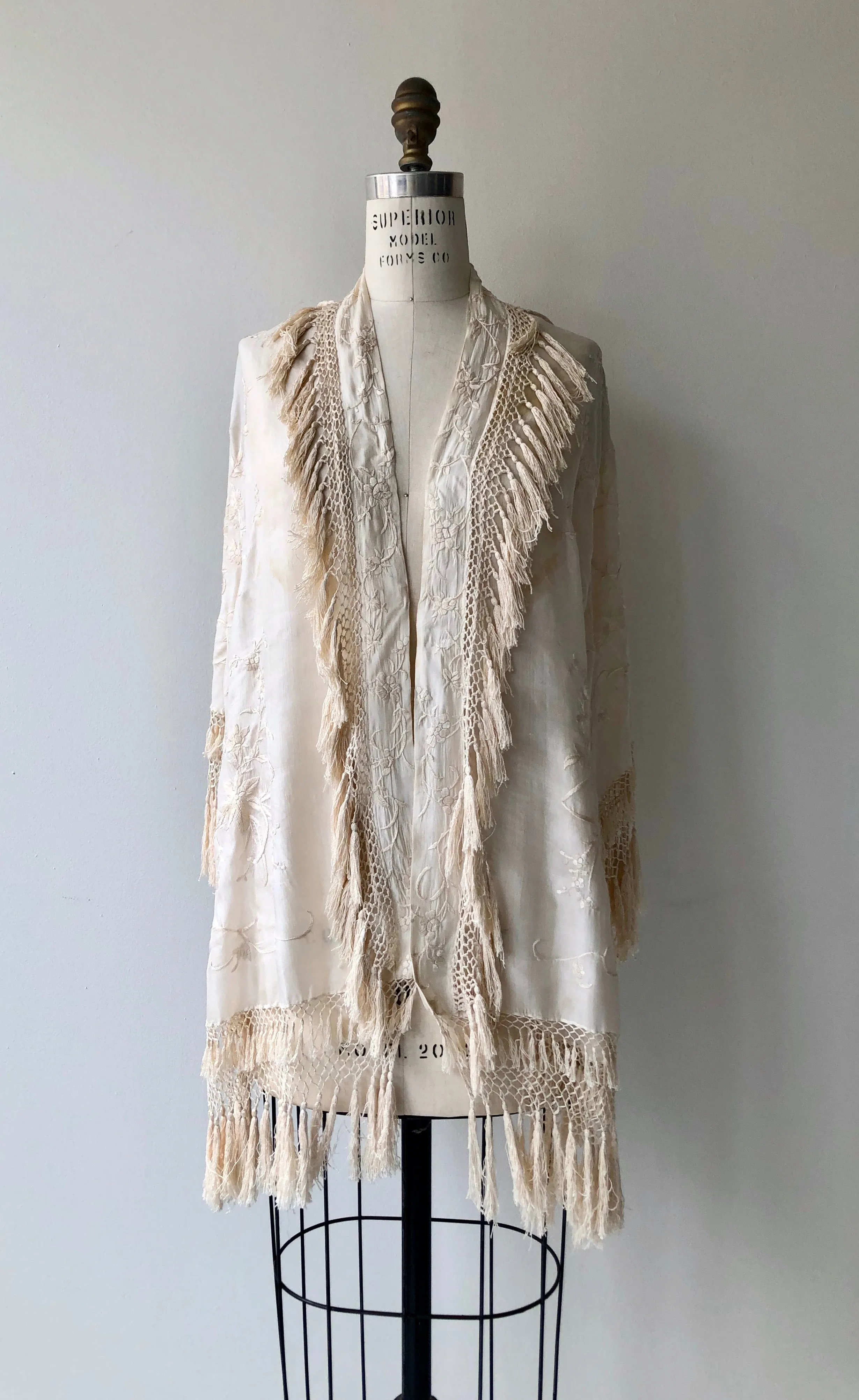 1920s Silk Embroidered Piano Shawl