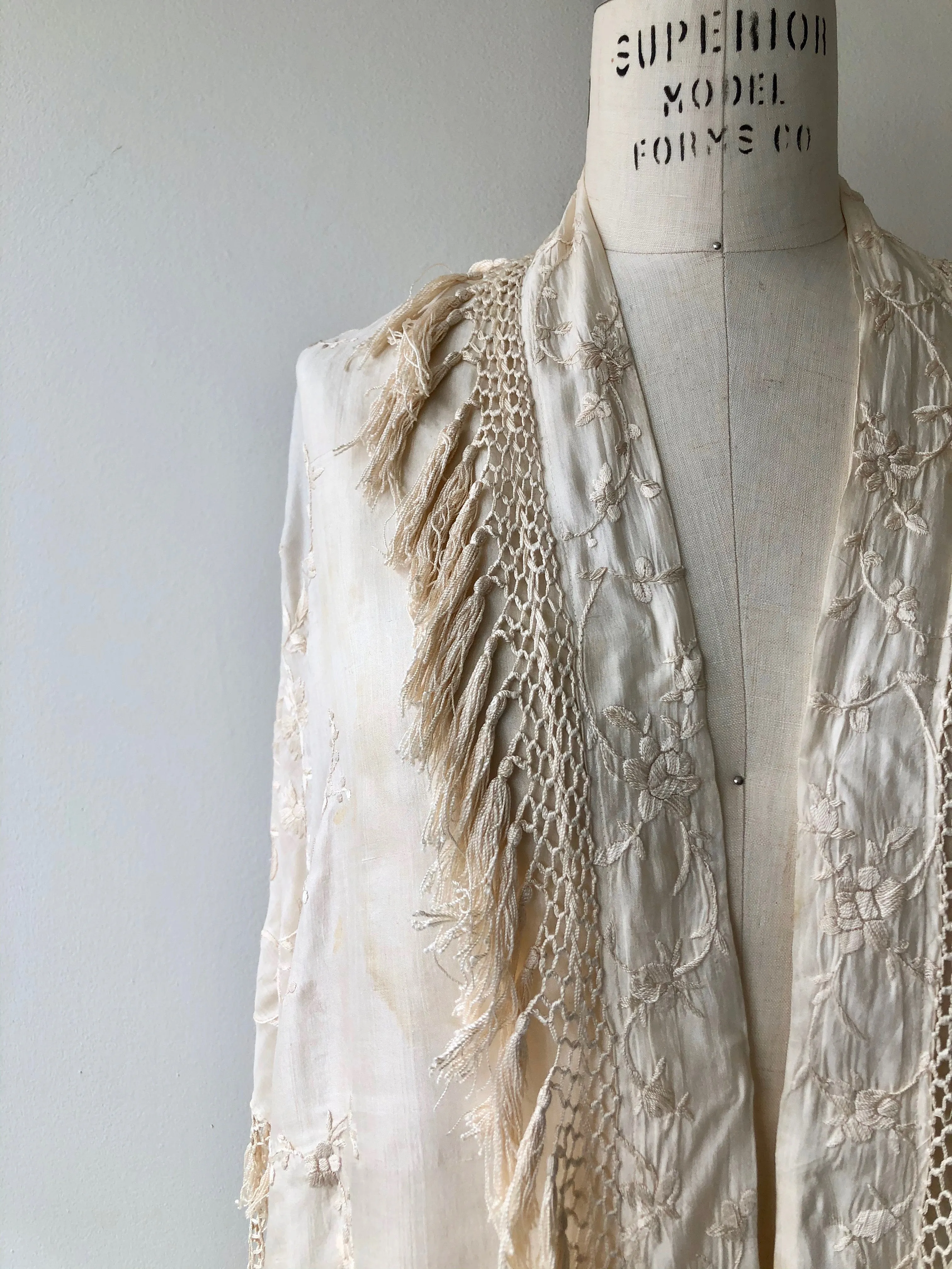 1920s Silk Embroidered Piano Shawl