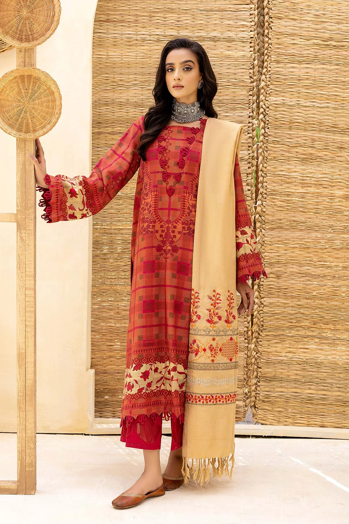 3-Pc Unstitched Khaddar With Embroidered Pashmina Shawl CKD22-08