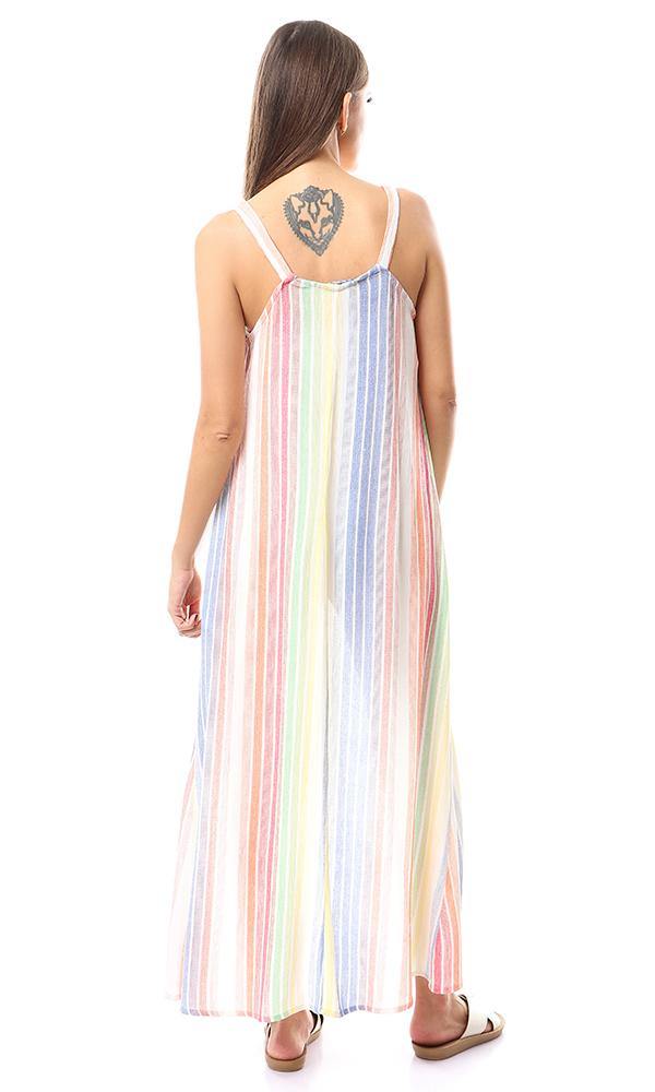 56957 Straps Sleeves Multicolour High Low Stripe Top