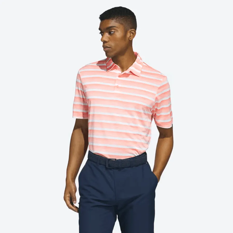 Adidas Two-Color Striped Polo Shirt - Peach