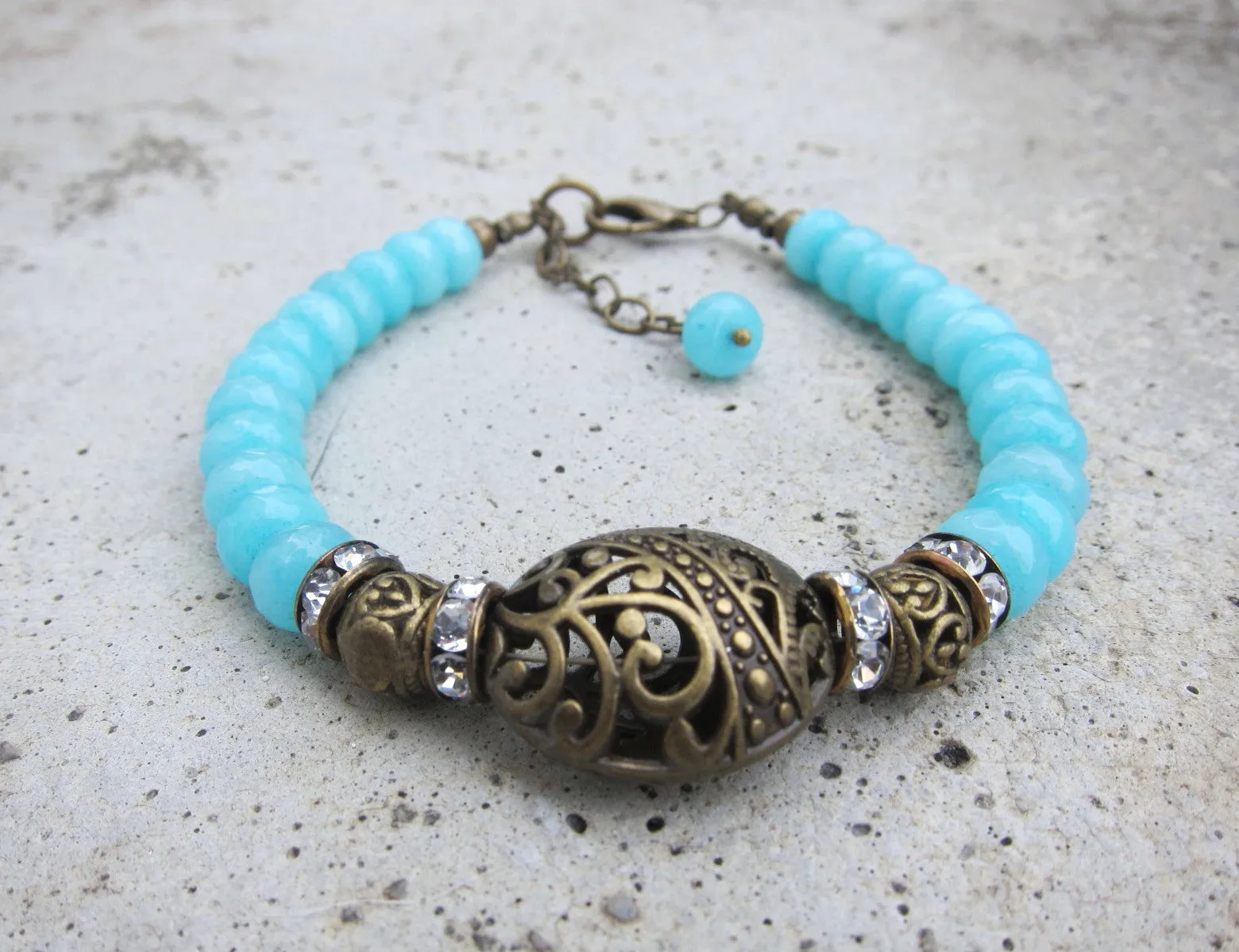 Antique Teal Blue Chalcedony Bracelet