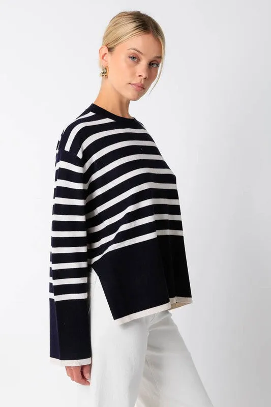 Ariel Stripe Sweater - Navy/Oatmeal