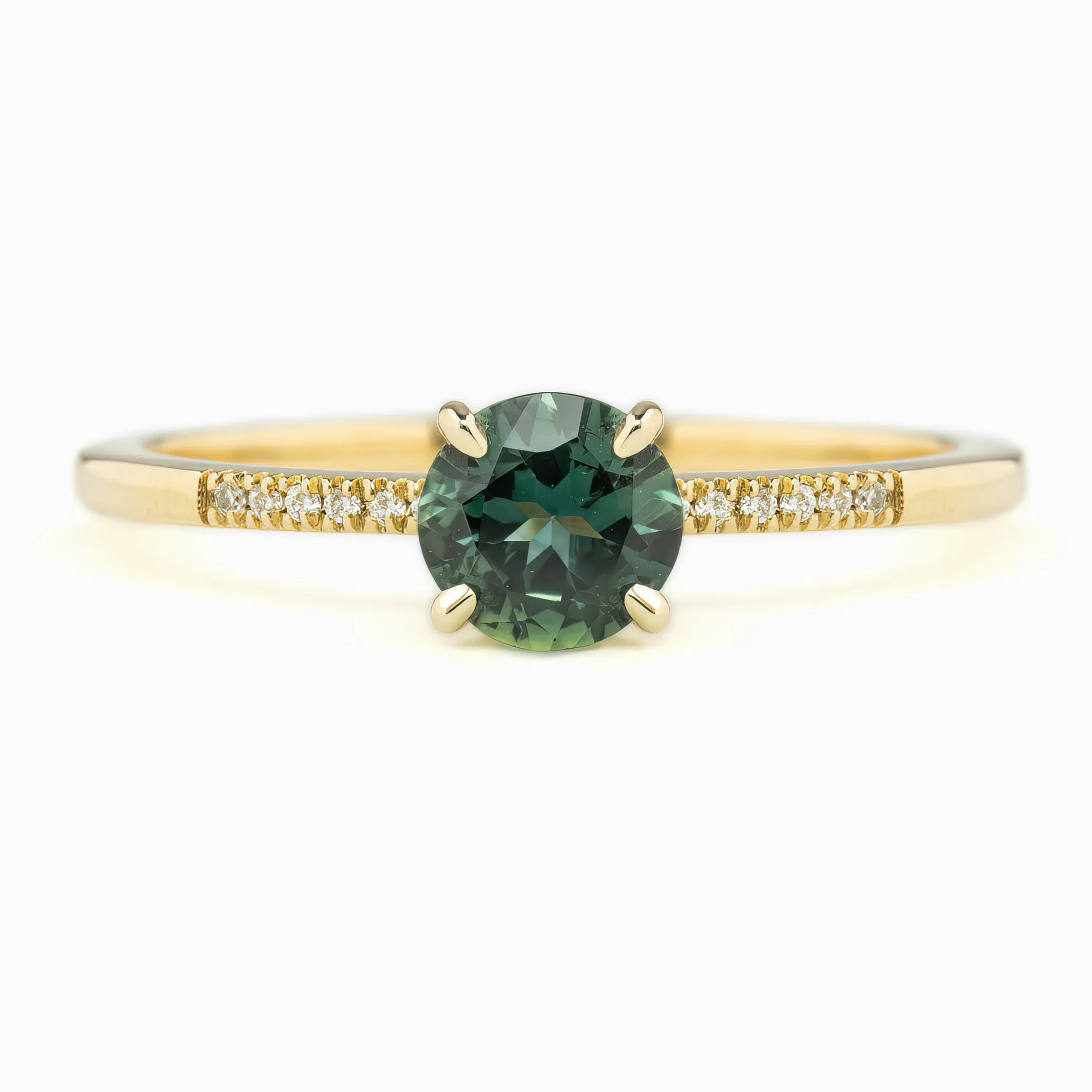 Audrey Ring 0.73ct Teal Blue Queensland Sapphire, 14K Yellow Gold (One of a kind)