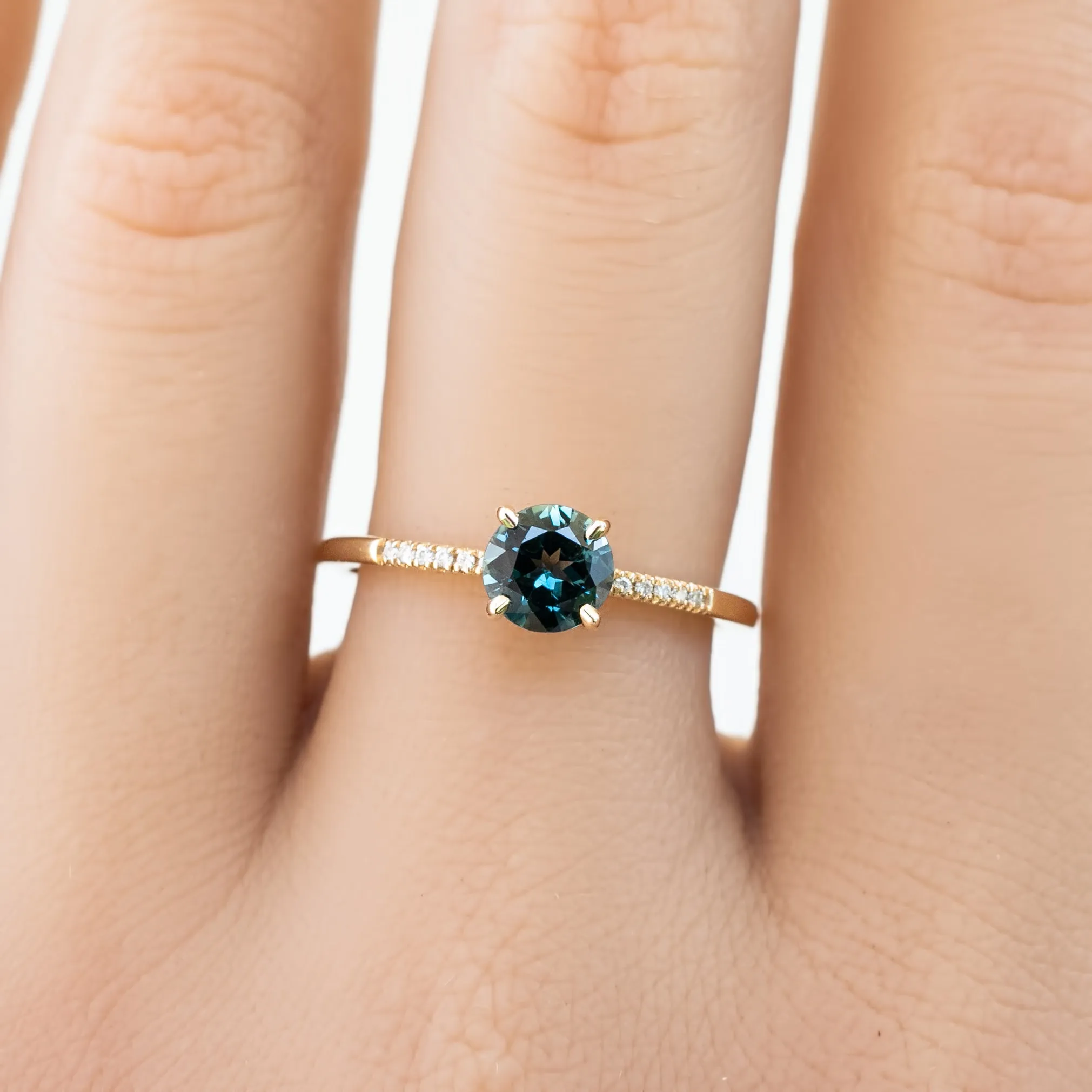 Audrey Ring 0.73ct Teal Blue Queensland Sapphire, 14K Yellow Gold (One of a kind)