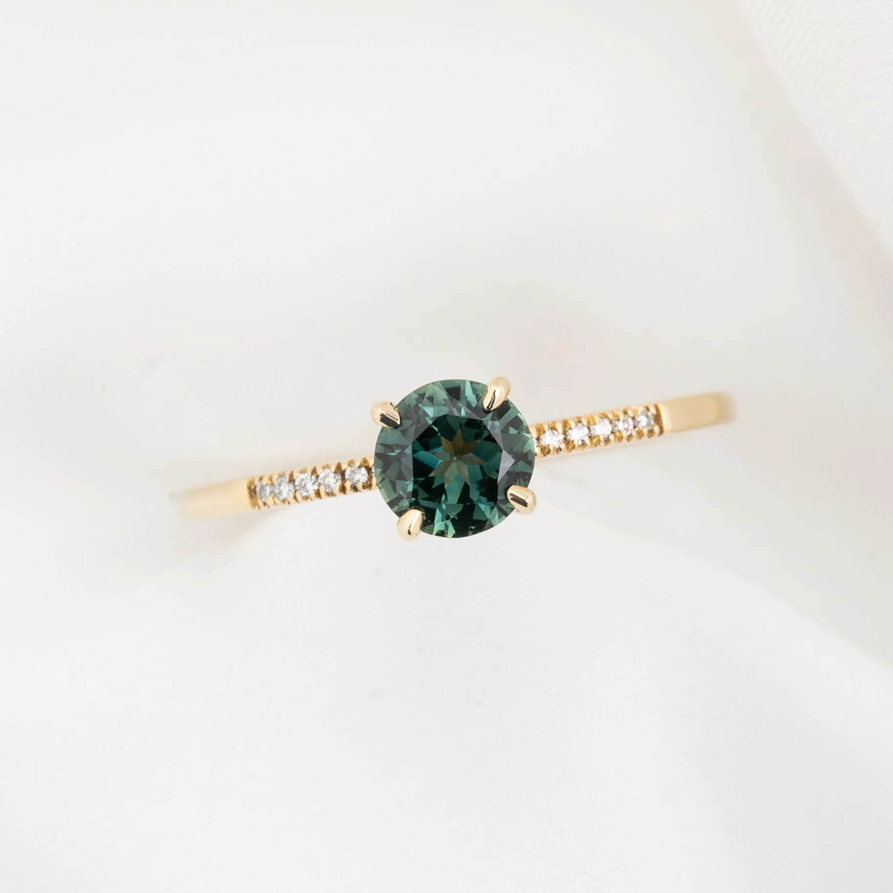 Audrey Ring 0.73ct Teal Blue Queensland Sapphire, 14K Yellow Gold (One of a kind)