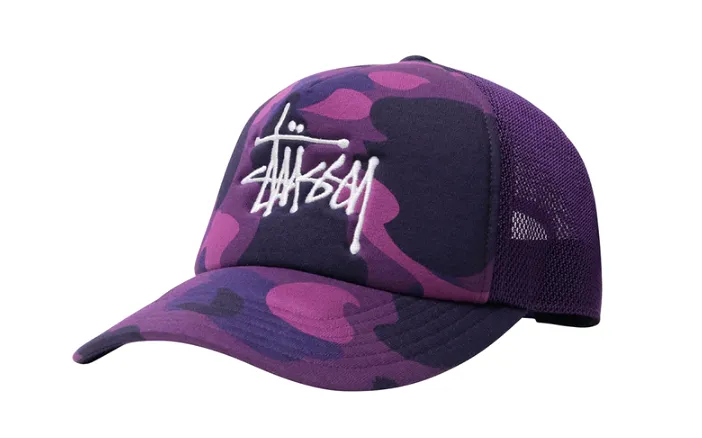 BAPE x Stussy Trucker Cap Purple