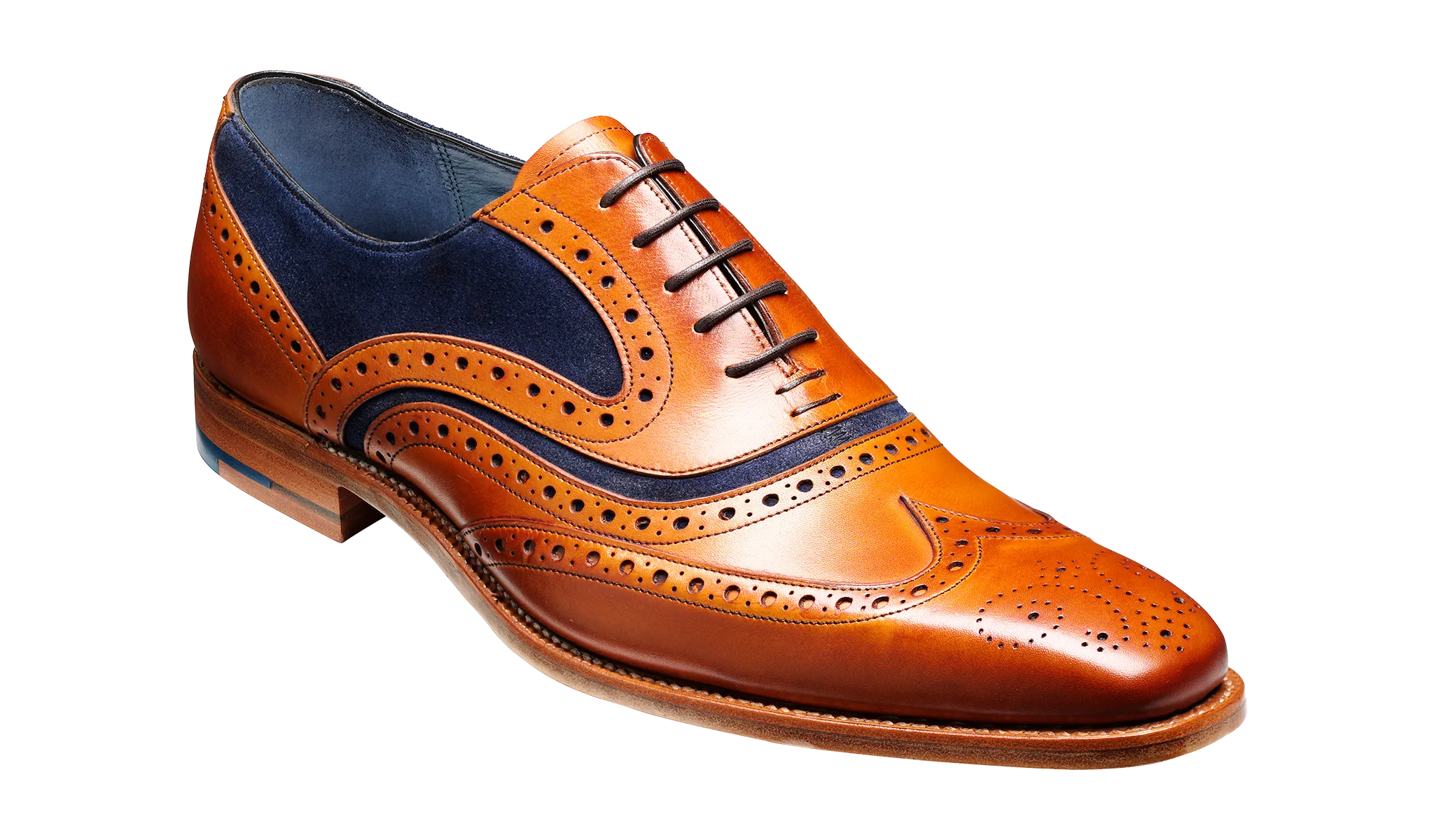 Barker McClean Classic Full Brogue Oxford Shoe - Cedar Calf / Navy Suede