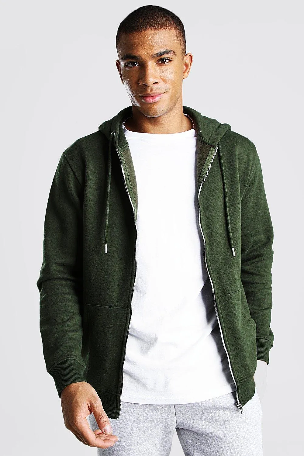 Basic Zip Through Fleece Hoodie