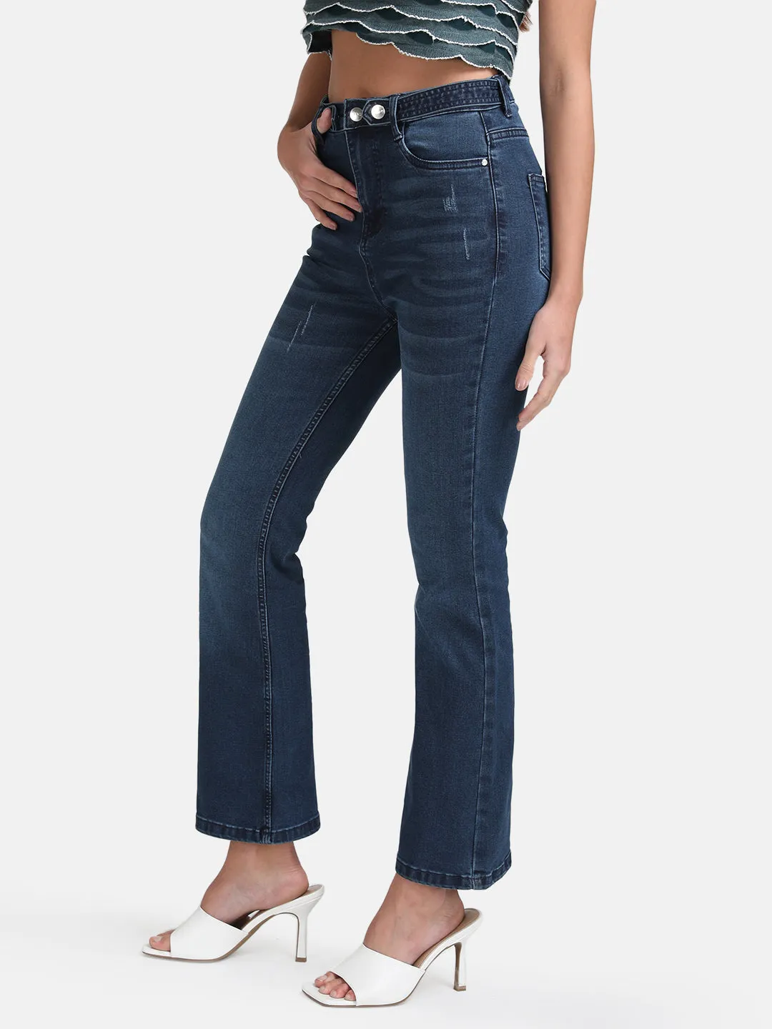 Bell Bottom Denim With Button And Tabs