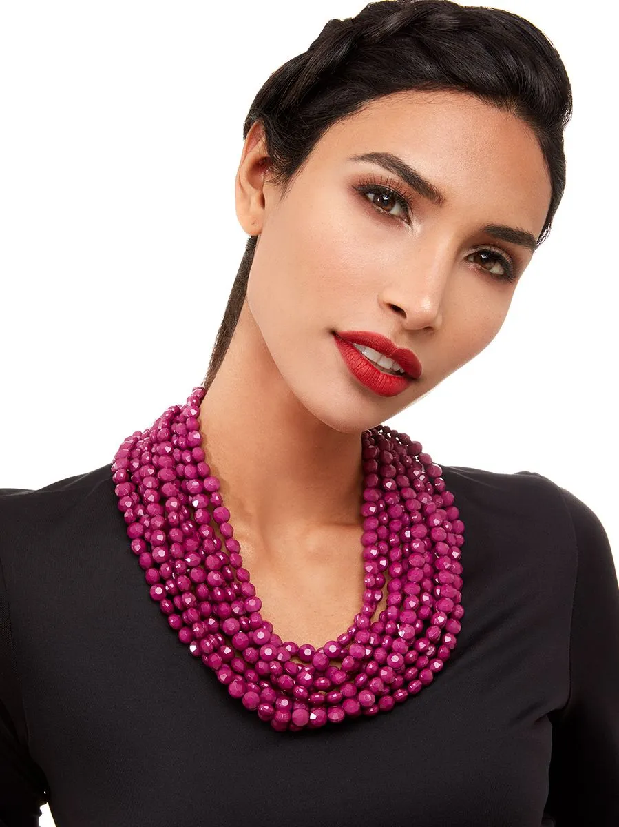 BEST SELLER Modern Angles Beaded Bib Necklace in the color Plum and Peach