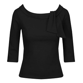 Black 3/4 Sleeve Tie Neck Top