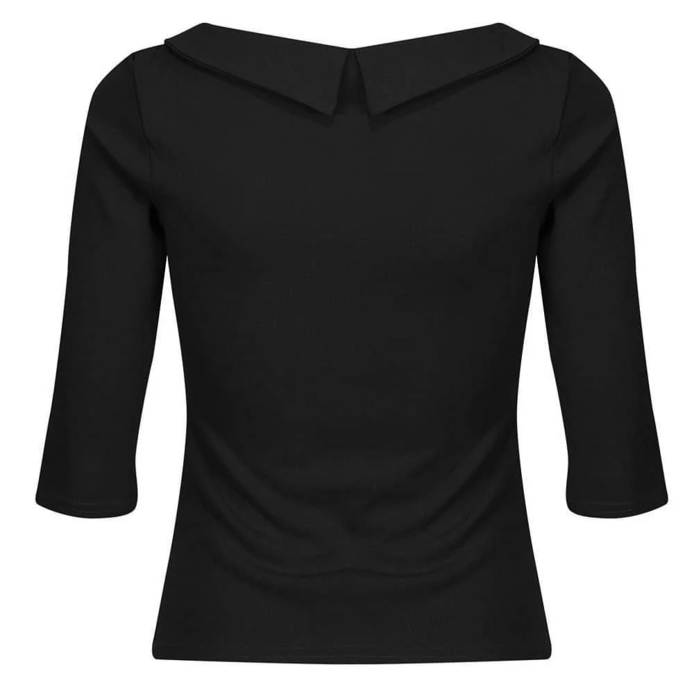 Black 3/4 Sleeve Tie Neck Top