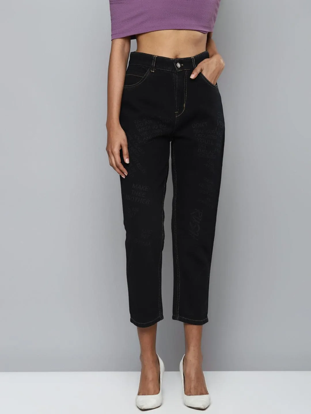 Black Denim Mom Fit Jeans