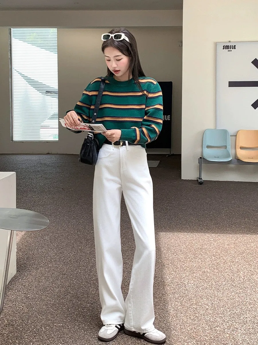 Blin's White Straight Jeans Women's Drape 2024 Spring and Autumn New Loose Small High Waisted Wide Leg Pants