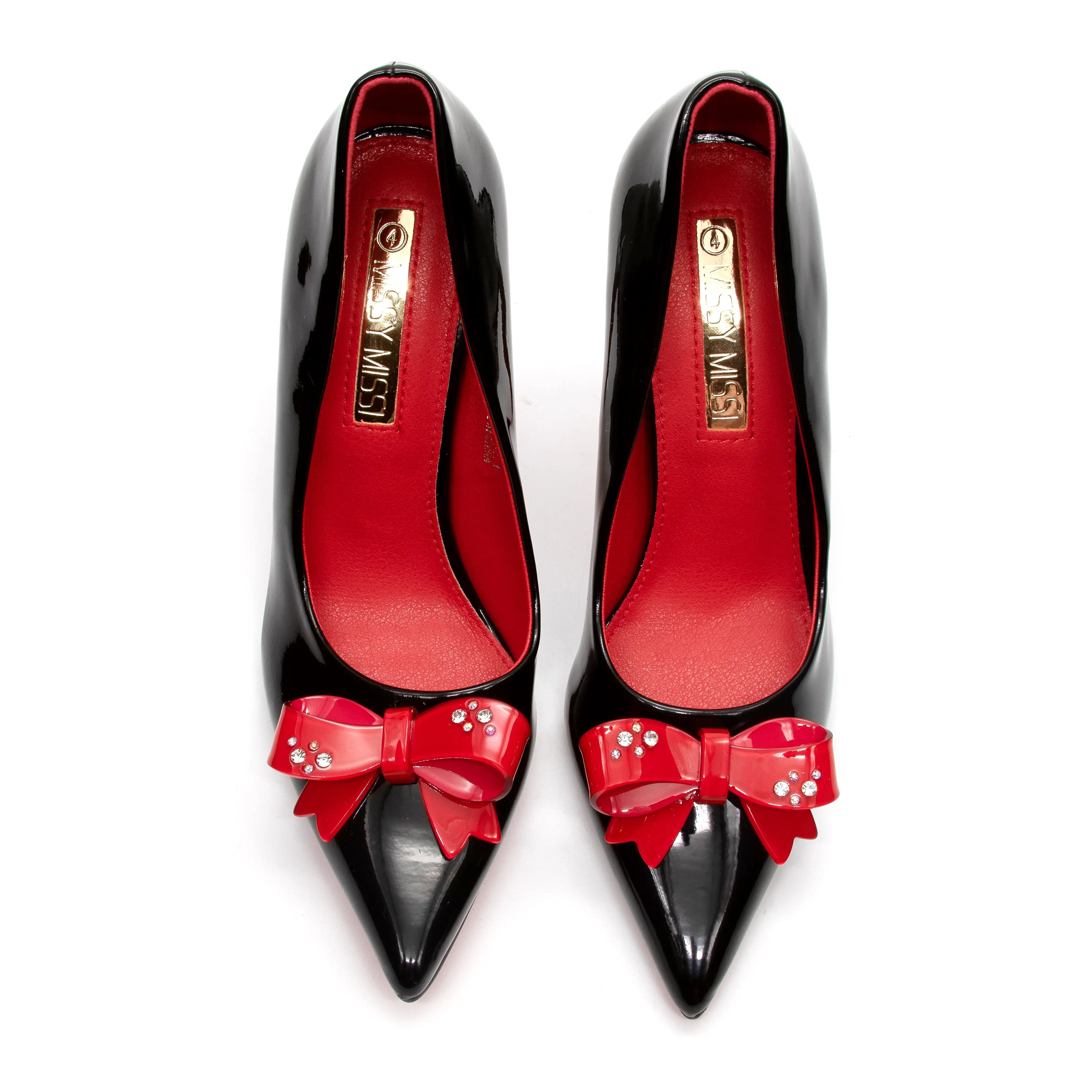 Bottom and Inner Red Bow Decorated High Heel Shoes