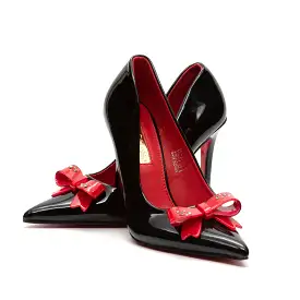 Bottom and Inner Red Bow Decorated High Heel Shoes