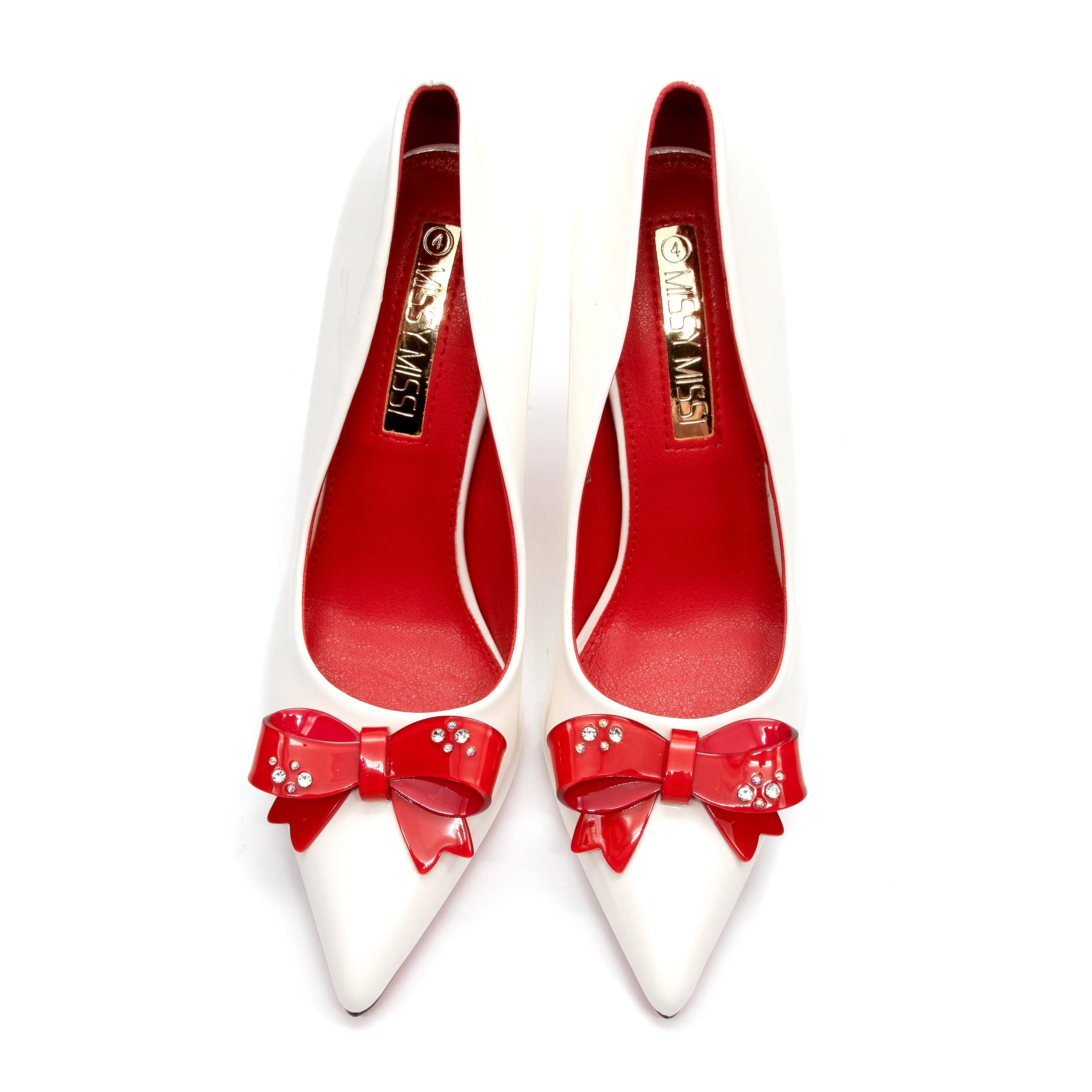 Bottom and Inner Red Bow Decorated High Heel Shoes