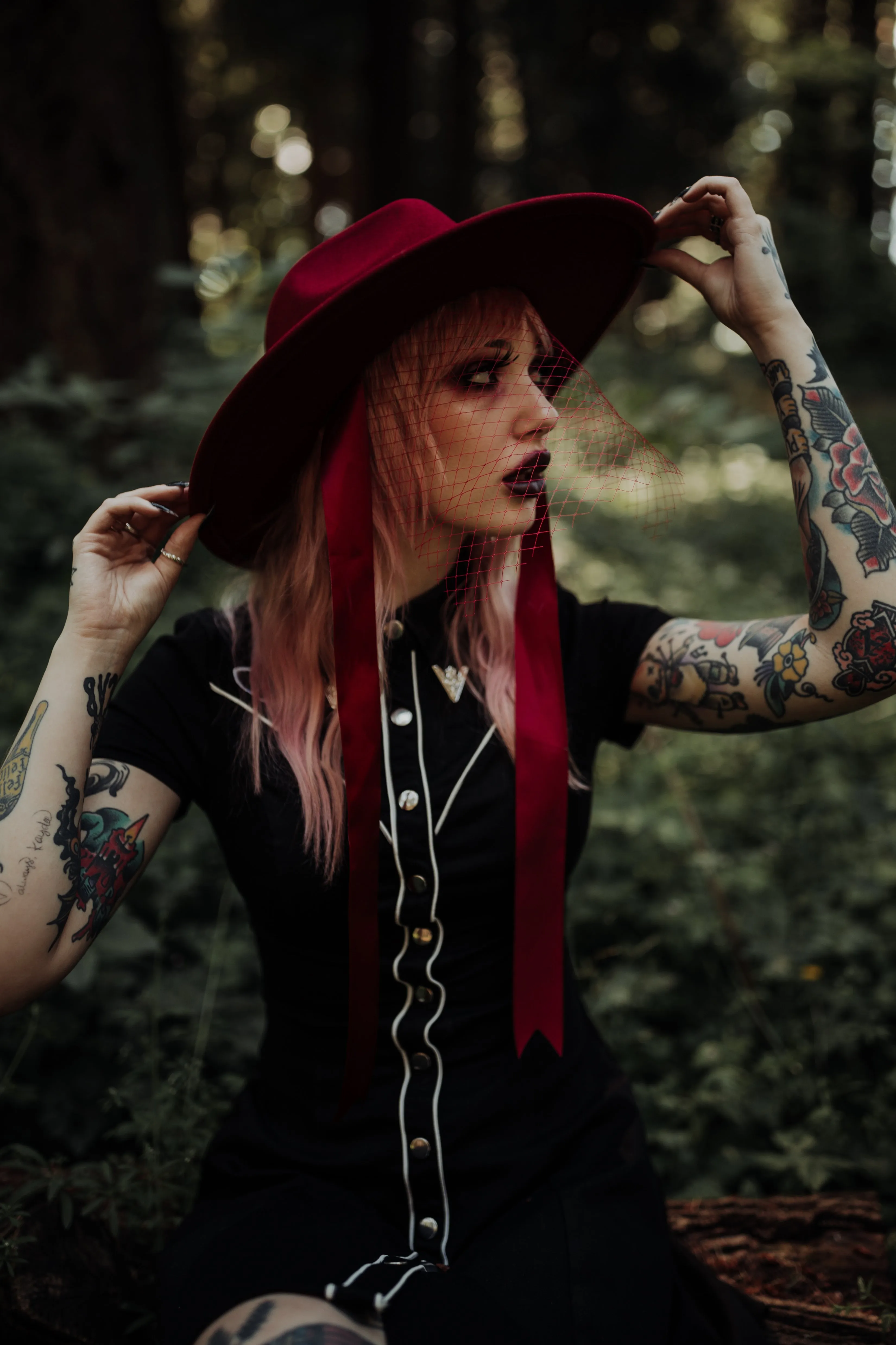 Burgundy | Lively Ghosts Veiled Hat