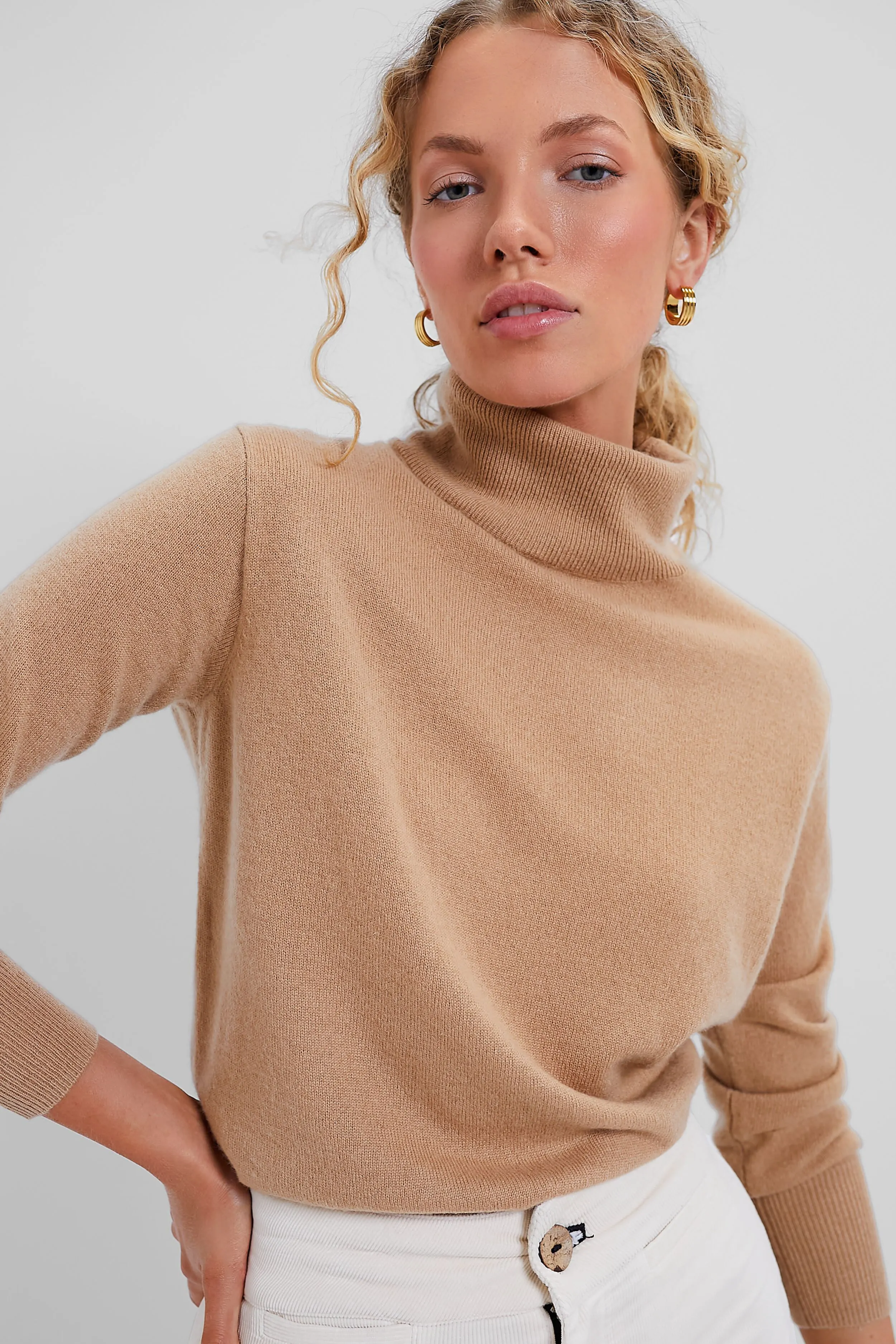 Camel Cashmere Turtleneck Sweater