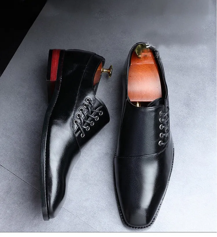 Casual Business Shoes Microfiber Leather Square Toe Lace-up Mens Dress Office Flats Men Fashion Wedding Party Oxfords