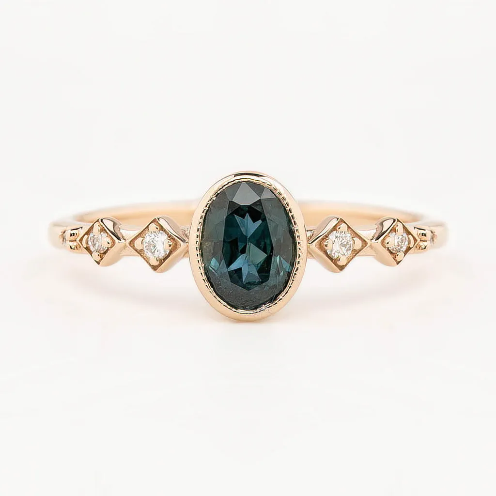 Celeste Ring 0.76ct Deep Teal Blue Queensland Sapphire, 14K Rose Gold (One of a kind)