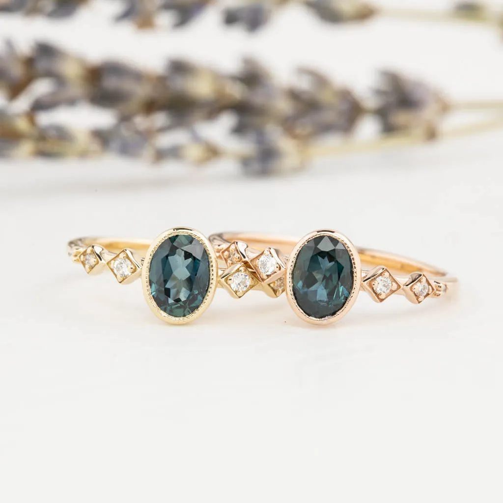 Celeste Ring 0.76ct Deep Teal Blue Queensland Sapphire, 14K Rose Gold (One of a kind)