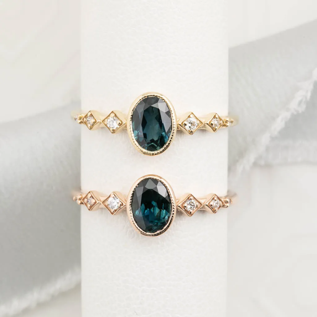 Celeste Ring 0.76ct Deep Teal Blue Queensland Sapphire, 14K Rose Gold (One of a kind)