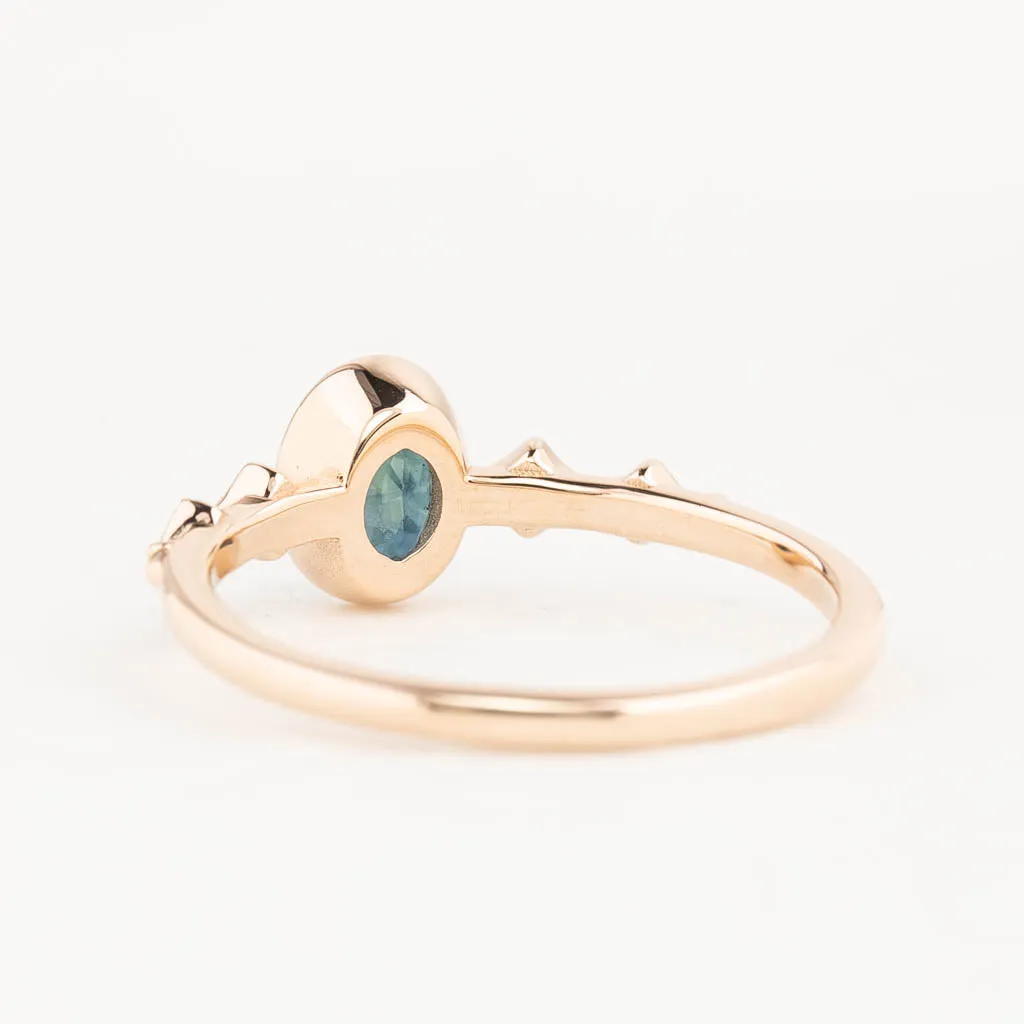 Celeste Ring 0.76ct Deep Teal Blue Queensland Sapphire, 14K Rose Gold (One of a kind)