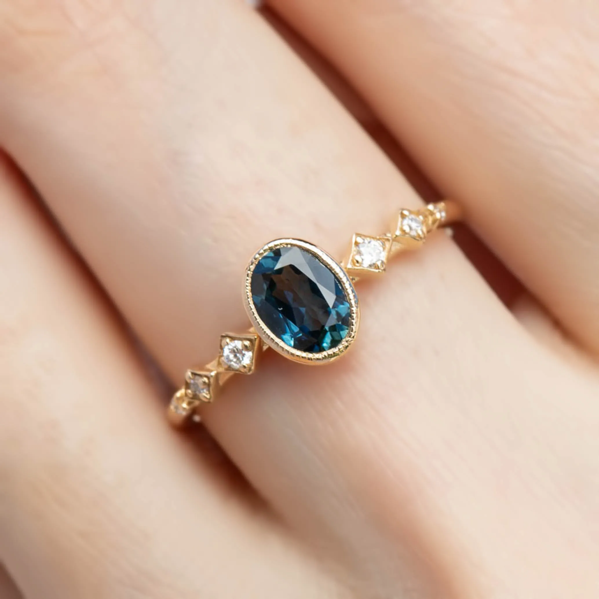 Celeste Ring 0.89ct Unheated Deep Teal Blue Queensland Sapphire, 14K Yellow Gold (One of a kind)