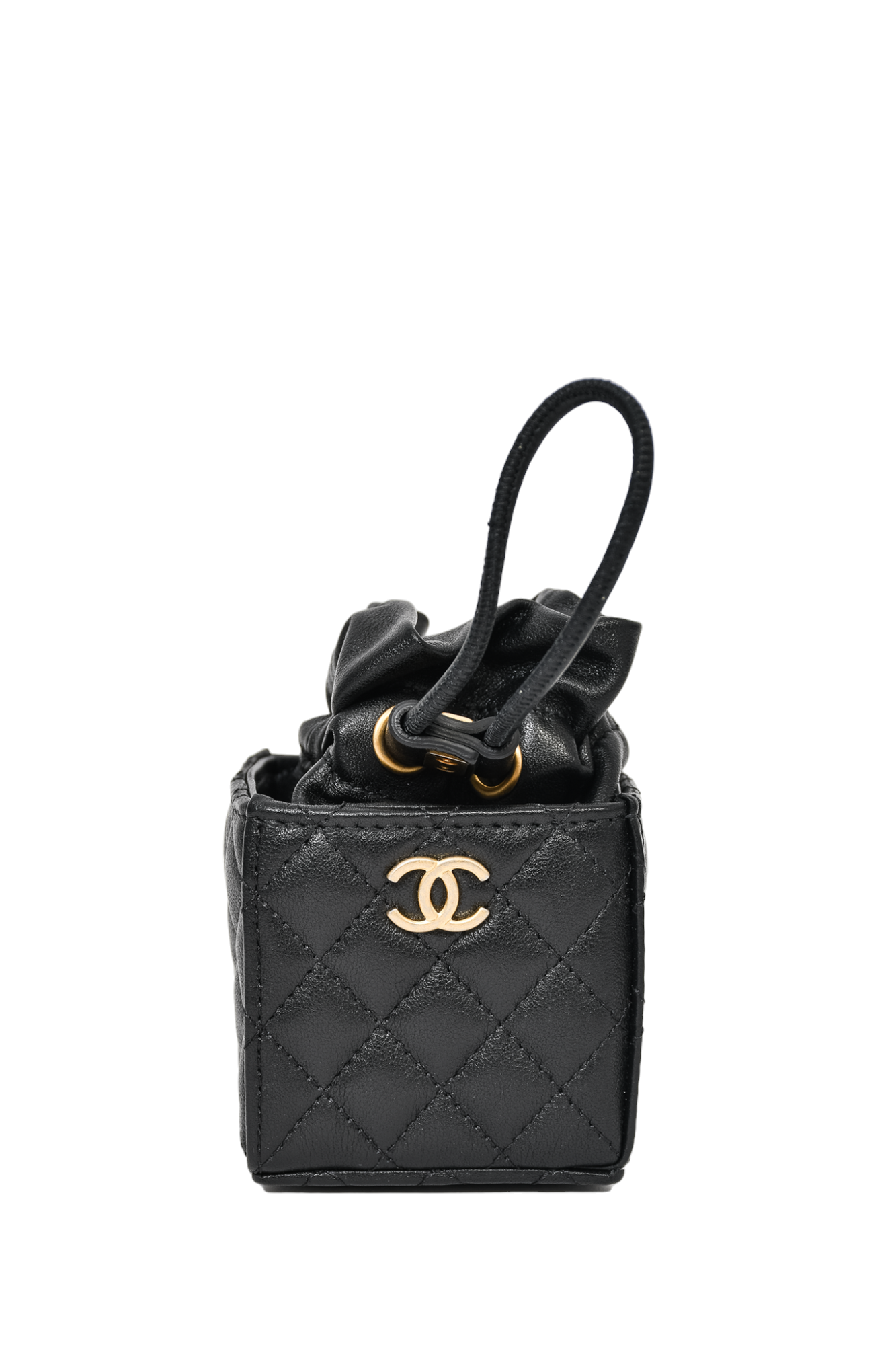 Chanel 2021 Black Quilted Leather Drawstring Mini Bucket Bag