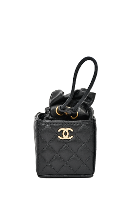 Chanel 2021 Black Quilted Leather Drawstring Mini Bucket Bag