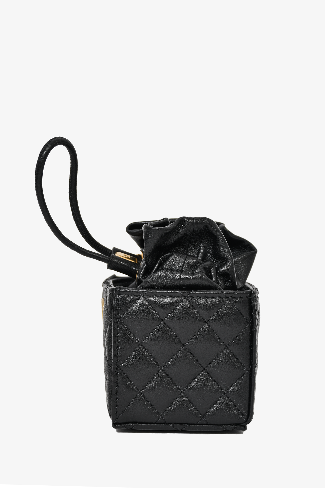 Chanel 2021 Black Quilted Leather Drawstring Mini Bucket Bag