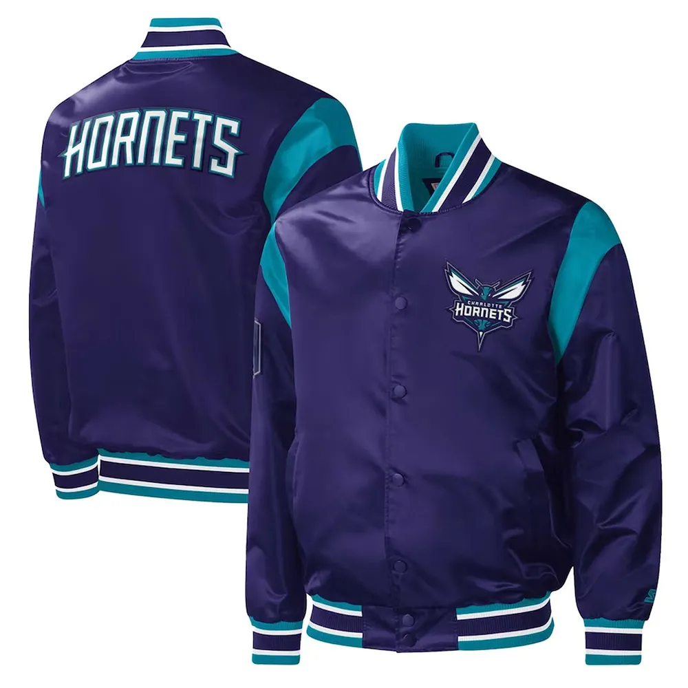 Charlotte Hornets Force Play Purple Varsity Satin Jacket