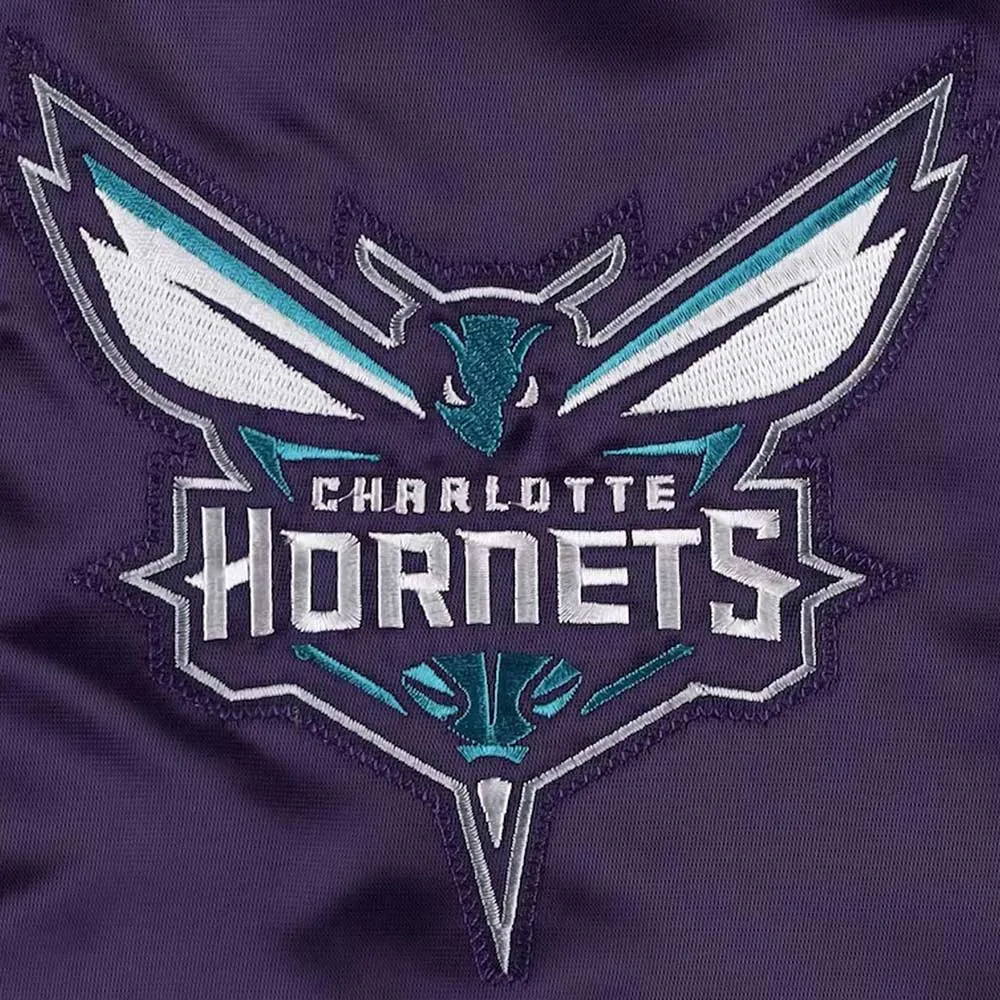 Charlotte Hornets Force Play Purple Varsity Satin Jacket