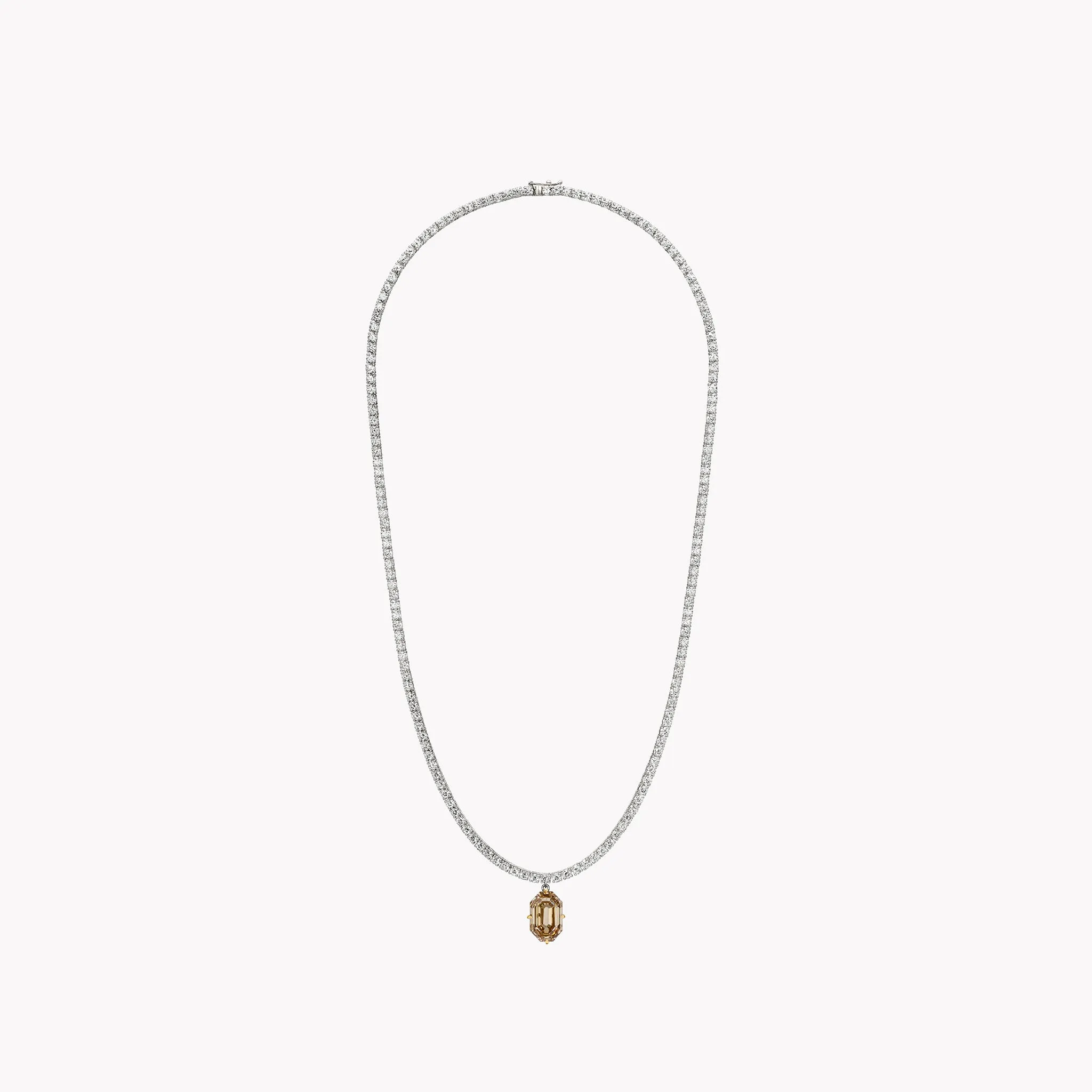 Classic Diamond Tennis Necklace with Fancy Brown Diamond Drop