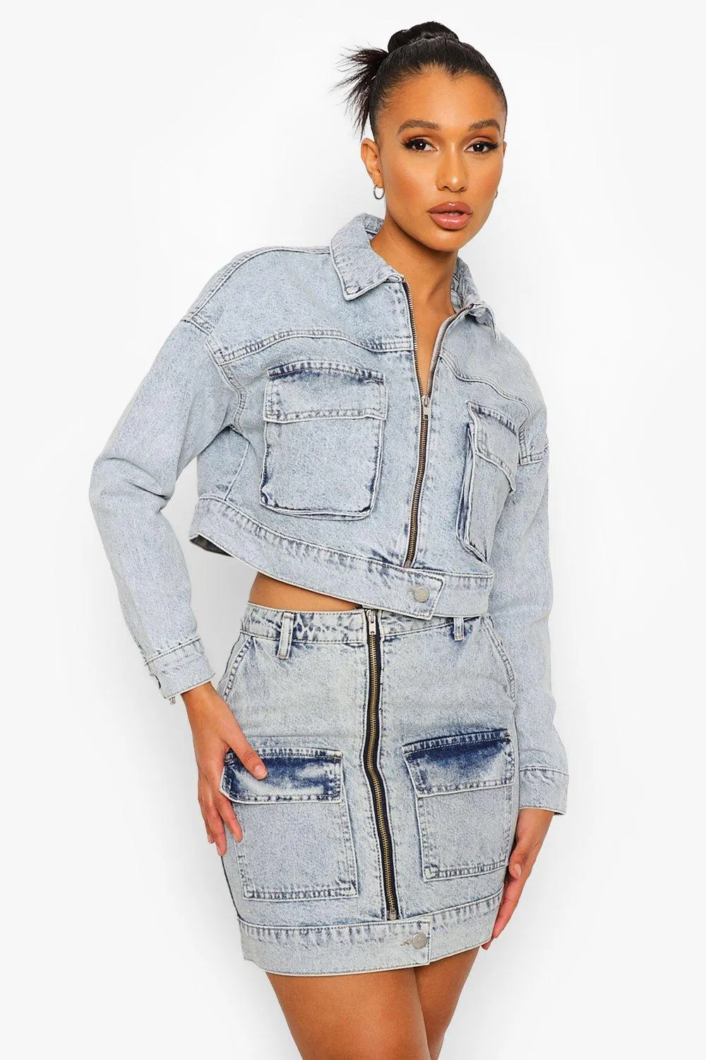Cropped Acid Wash Denim Jacket
