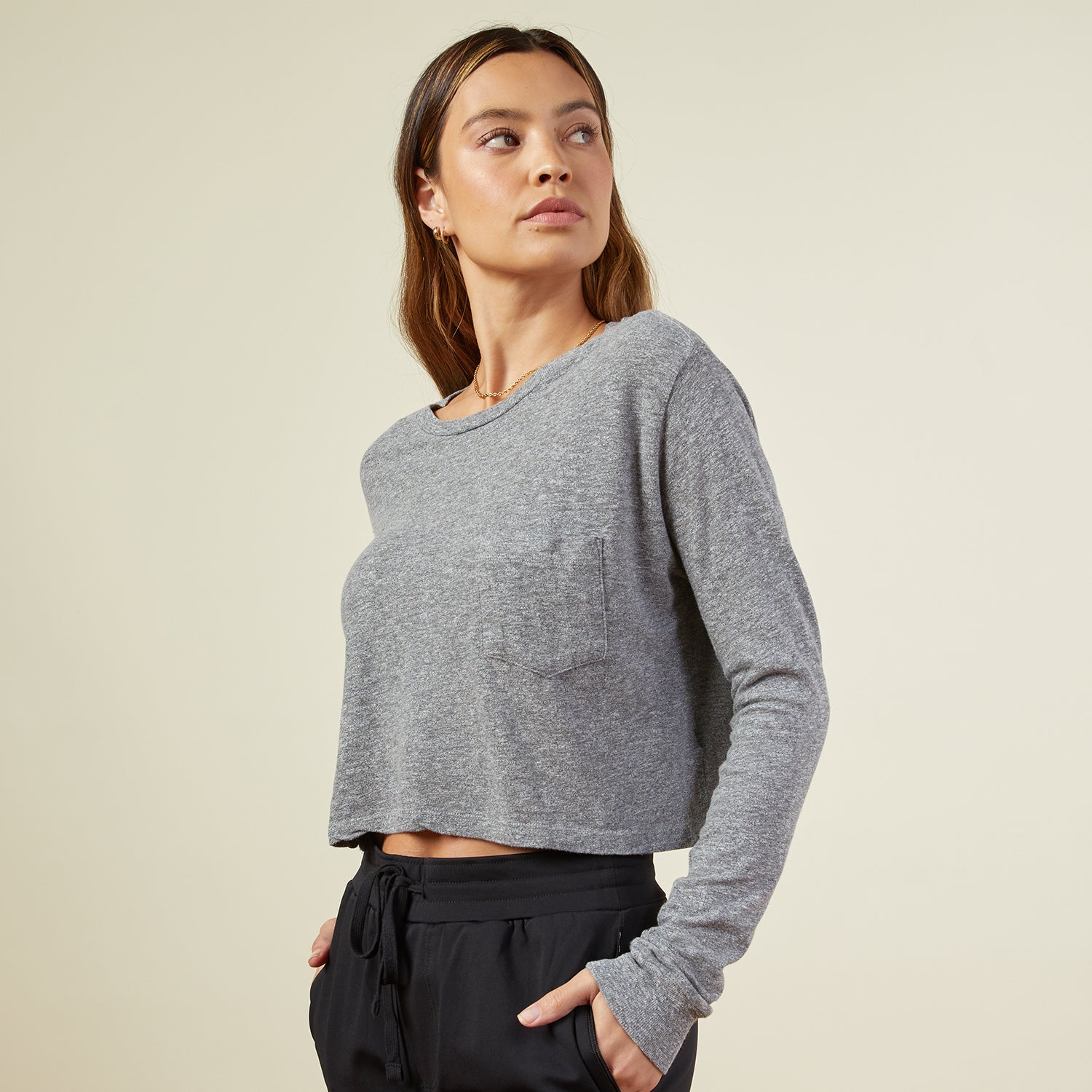 Cropped Long Sleeve Ex-Boyfriend Pocket Crew