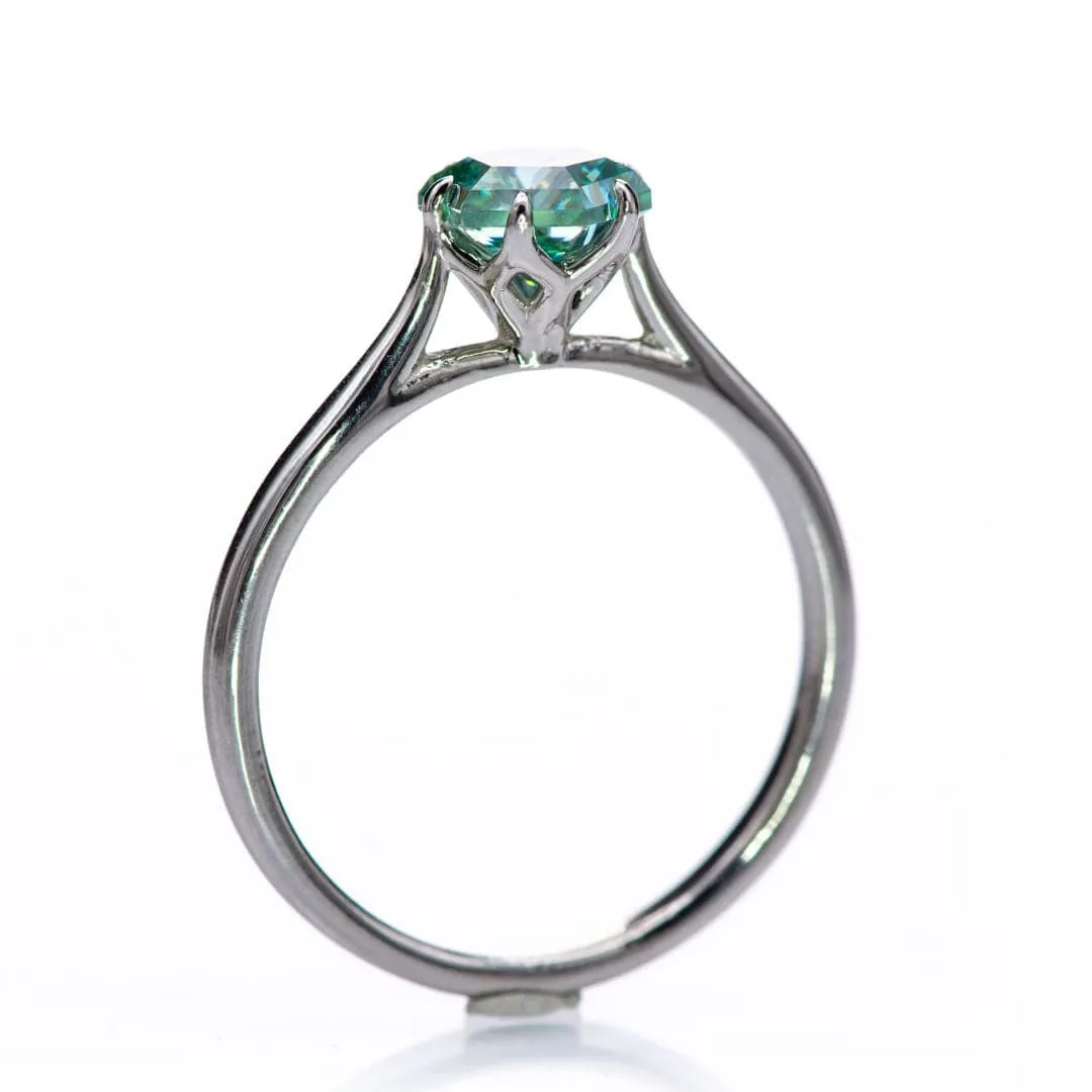 Dahlia Solitaire - Hexagon Brilliant Cut Teal Blue Moissanite 6-Prong 10k White Gold Engagement Ring