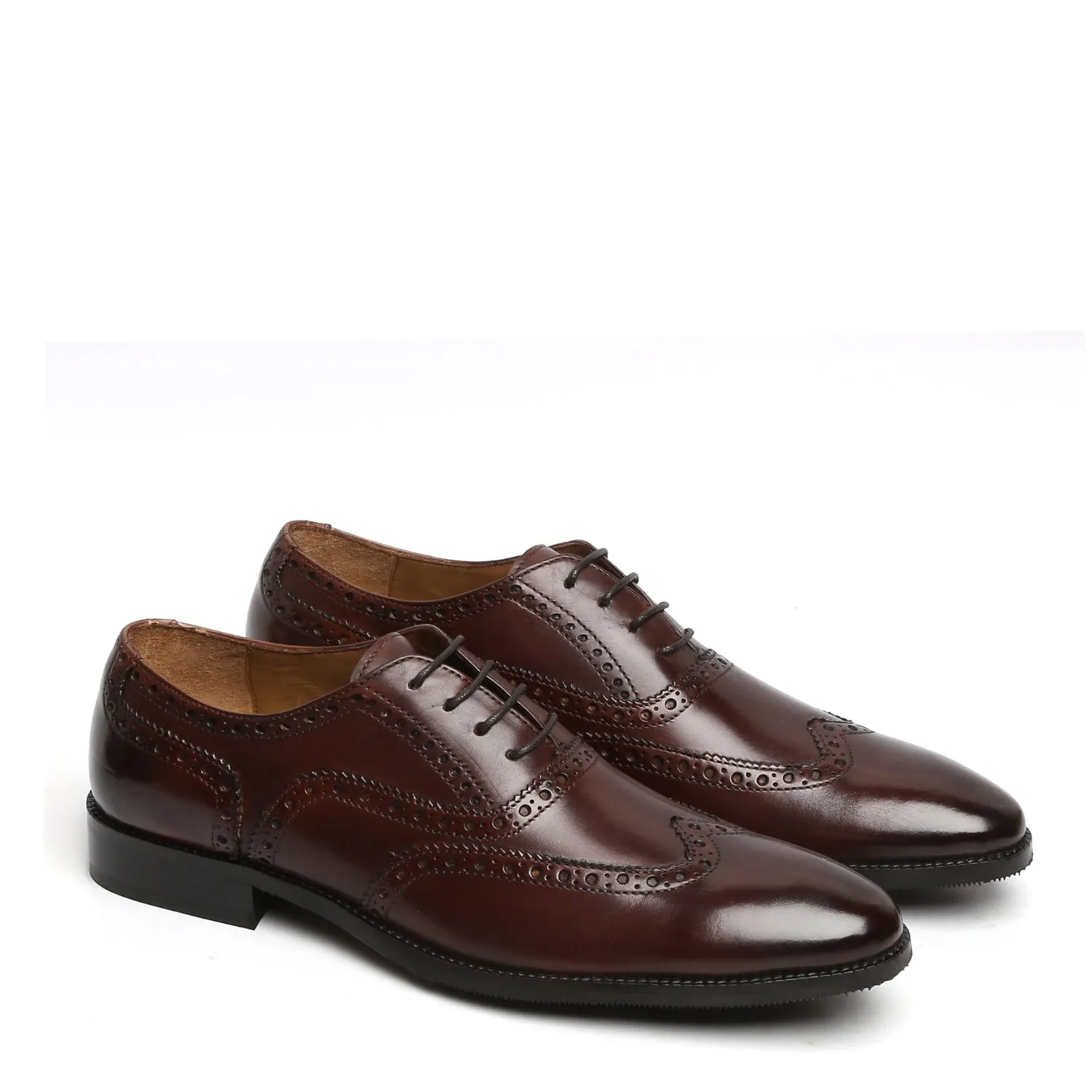 DARK BROWN FULL WINGTIP BROGUE LEATHER OXFORDS SHOE BY BRUNE & BARESKIN