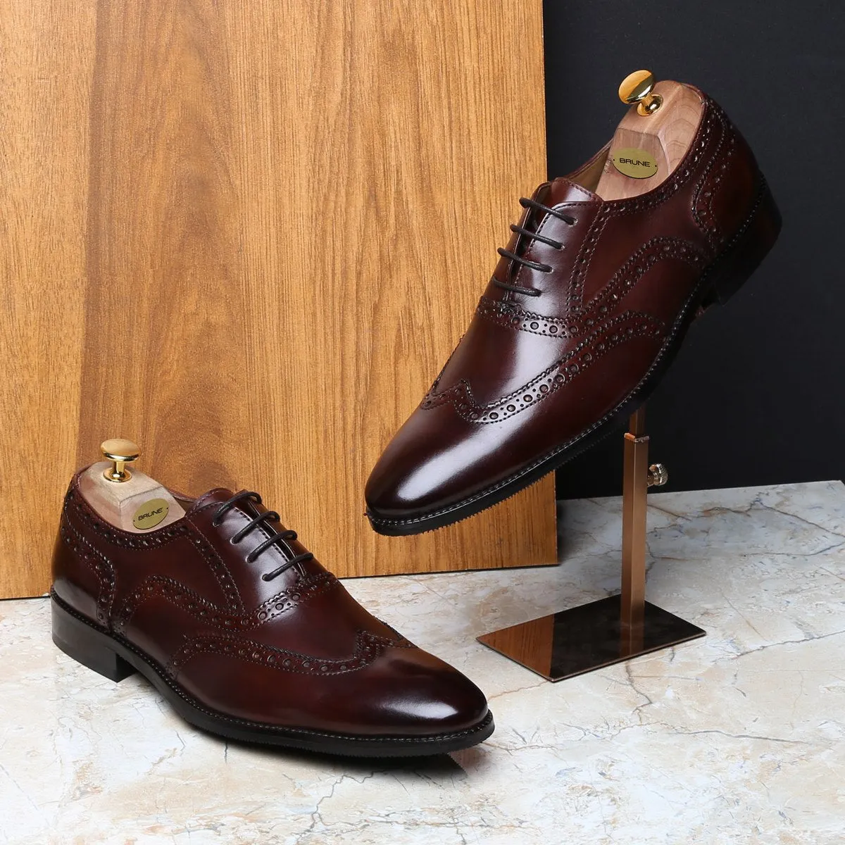 DARK BROWN FULL WINGTIP BROGUE LEATHER OXFORDS SHOE BY BRUNE & BARESKIN