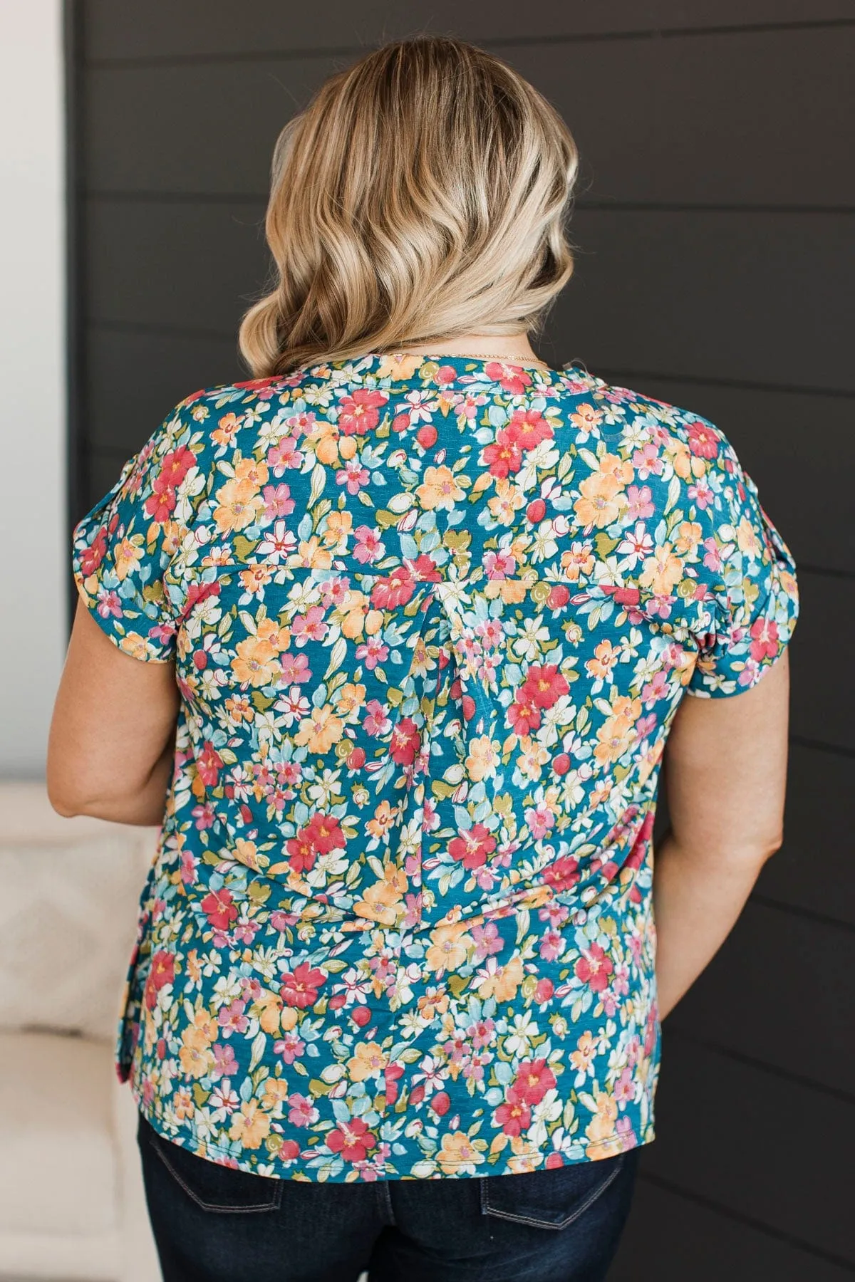 Don't Feel Blue Floral Top- Teal & Pink