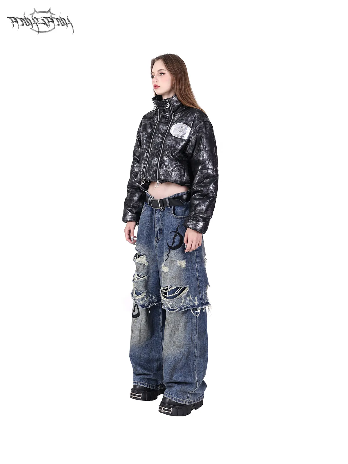 Double-layer Super Hole Loose Distressed Jeans