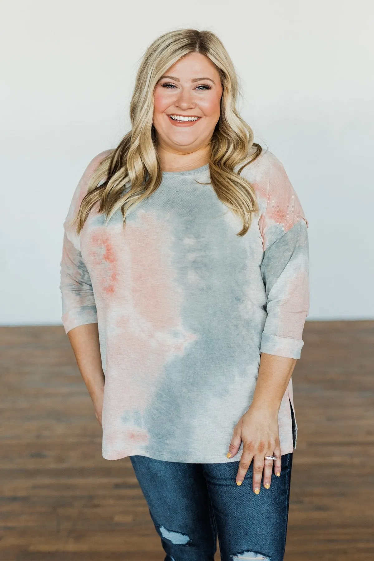 Dreaming In Color Tie Dye Top- Grey, Blue, Peach