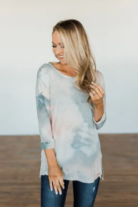 Dreaming In Color Tie Dye Top- Grey, Blue, Peach