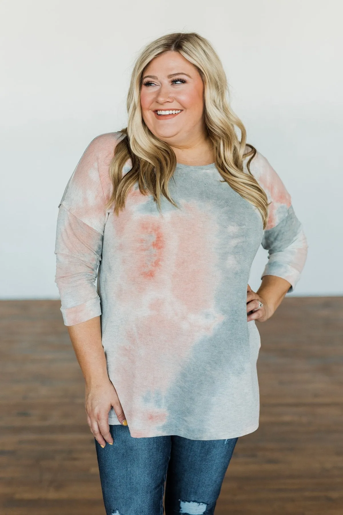 Dreaming In Color Tie Dye Top- Grey, Blue, Peach