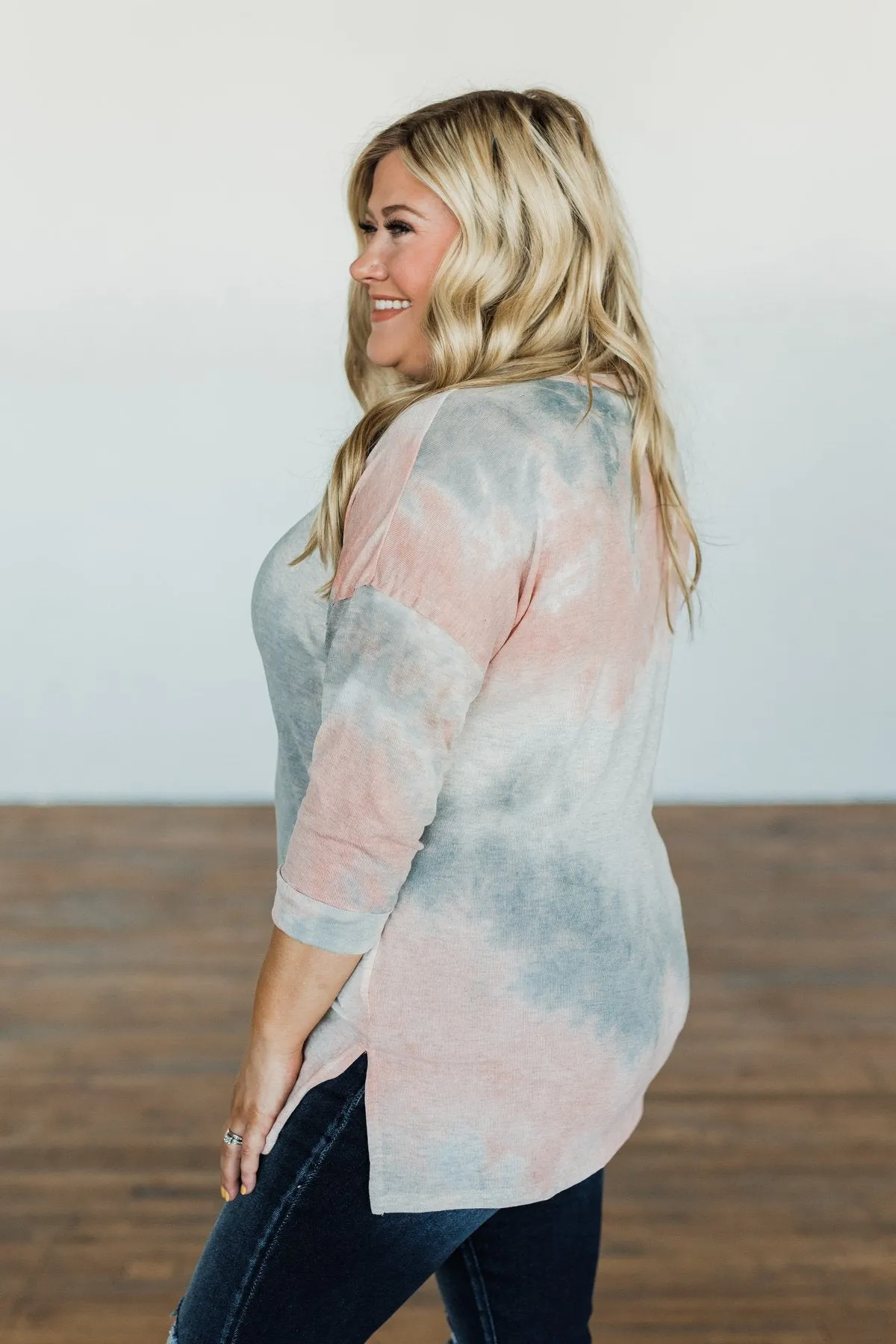 Dreaming In Color Tie Dye Top- Grey, Blue, Peach