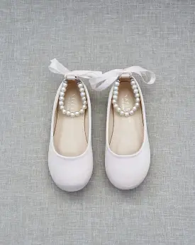 Dusty Pink Satin Flats with Pearls Ankle Strap