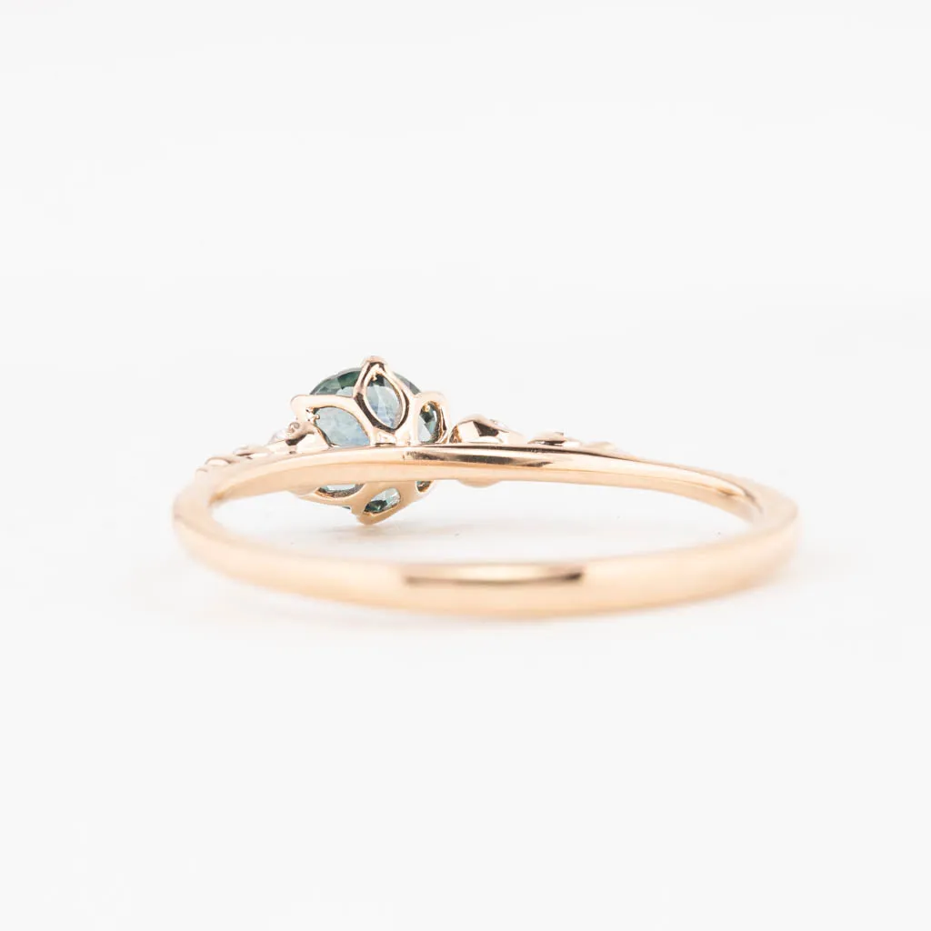 Estel Fleur Ring 4.75mm 0.60ct Teal Blue Round Montana Sapphire 14K Rose Gold